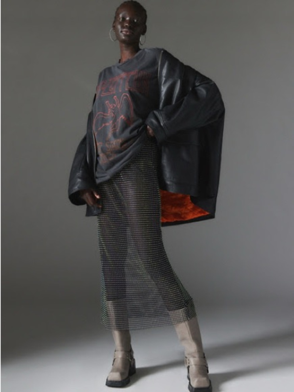 Urban Outfitters -silence + noise Black Sheer Midi Skirt with Multicolor Beading - Picture 1 of 6